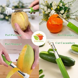 SXunacou - Máquina telescópica para pelar y pelar con núcleo de fruta multifuncional de acero inoxidable de manzana, pera, verduras, peladora 2 en 1, herramientas de cocina para el hogar (verde)
