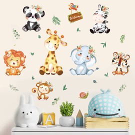 wondever Safari Animals Wall Stickers Elephant Jungle Animals Giraffe Lion Peel and Stick Wall Art Decals for Kids Bedroom Baby Nursery