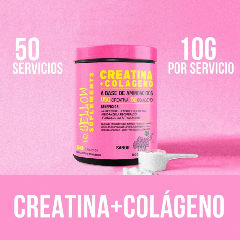 Mr. Yellow Creatina + Colgeno 500g 50 Servs Uva