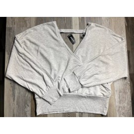 Express NEW Express Womens Size LARGE Gray Long Sleeve Faux Wrap Front Back VNeck NWT