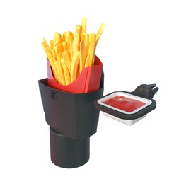 Firestone Universal Car French Fry Holder with Dipping Sauce Container - Convenient, No-Mess Eating Accessory, Multi-Functional for Phone, Wallet - Fits Most Cup Holders and Air Vents