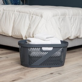 Mind Reader 40L Laundry Basket, Clothes Hamper, Premium Wicker Design, Plastic, 23"L x 14.5"W x 10.5"H, Set of 2, Gray