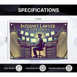 3x5 Feet Flag with Quotes with Four Brass Grommets - Сomputer Banner Internet Lawyer at Your Service for Wall Decoration - Office Flag with Quote for Indoor or outdoor - Service Banner for Room