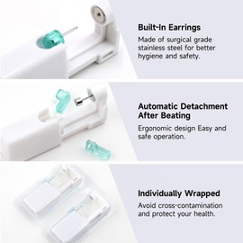 kclkda 6 pcs Disposable Ear Piercing Kit with 6 Alcohol Wipe＆Mark Pen, Aseptic Self Ear Piercing Gun with 6 CZ Silver Stud, Safety Painless Ear Piercing Gun Kit Tool for Girls, Teenagers, Women, Men