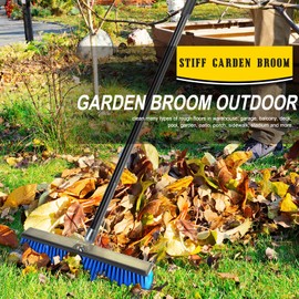 18 Inches Outdoor Push Broom Heavy Duty Shop Broom with 63" Long Handle for Deck Driveway Garage Yard Patio Concrete Floor Cleaning(Blue)