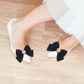 STOBOK 2 Pairs Bow Shoe Clips Pearl Bowknot Shoe Charms Removable Shoes Jewelry for Wedding Shoe Decorations Black