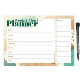 Magnetic A4 Weekly Meal Planner and Shopping List for Fridge, Whiteboard or Office with Dry Erase Abstract Design - Get Organised and Reduce Stress