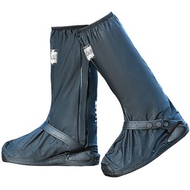 INUSO® Upgraded Waterproof Shoe Covers, Rain Shoe Covers - Reusable, Kick-Proof, Outdoor Footwear Protection with Reflective Safety Stripes - Waterproof Ziplock Shoes Cover (Black 2.0, XL)