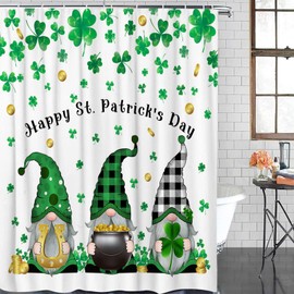 St Patrick Shower Curtain 72 inches Long Gnome with Shamrocks Green Polyester Fabric Shower Curtain with Hooks,Waterpoof Shower Curtains for Bathroom Showers and Bathtubs 72x72in