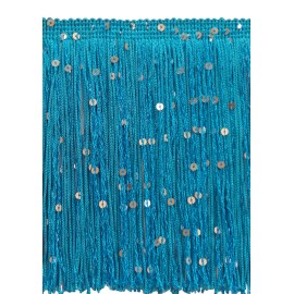 DÉCOPRO Sequin Chainette Fringe Trim, Color# 04 - Turquoise Blue [Sold By The Yard]