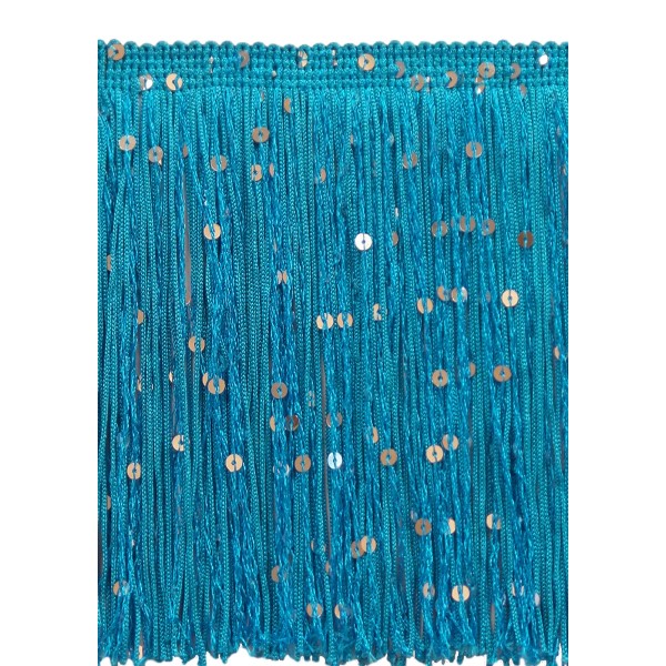 DÉCOPRO Sequin Chainette Fringe Trim, Color# 04 - Turquoise Blue