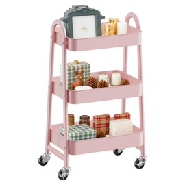 Sweetcrispy 3 Tier Metal Storage Utility Cart with Wheels, Kitchen Organizer Trolley Rolling Bathroom Laundry Room Bar Office Shelves Mobile Shelving Unit Caster for Snack Bedside Narrow Places