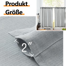 GVPOELR Net Curtains, Set of 2 Net Curtains, 60 x 45 cm (W x H), Short Curtain, Semi Transparent Bistro Curtains, Half Kitchen Curtains, Kitchen Curtain, for Bathroom, Small Window Decor, Grey