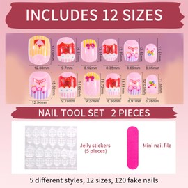 Gaivek 120 Pcs Kids Press On Nails, Pre-Glued Full Cover Fake Nails for Girls, Short Stick-On Nail Tips for DIY Nail Art and Gifts