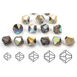 3mm Crystal Golden Rainbow Coated, Czech MC Bicone Beads (Rondell, Diamond Shape Crystals), 36 Pieces
