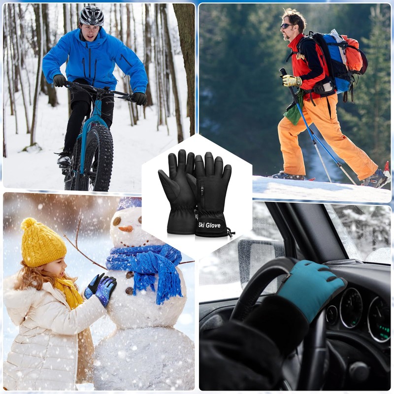 Odtmger Warm and Breathable Snow Gloves - Waterproof and Anti-Slip