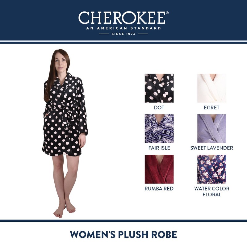 Cherokee Women's Polyester Plush Shawl Collar Bathrobe Sleepwear, Water Color