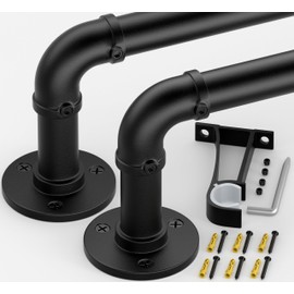 Curtain Rods for Windows 66 to 120, Industrial Heavy Duty Curtain Rods 2 Pack, Wrap Around Black Curtain Rod, Blackout Outdoor Curtain Rod, Room Divider Curtain Rod, 1 Inch Adjustable Curtain Rod