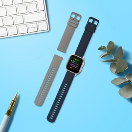 kwmobile Straps Compatible with Garmin Venu Sq 2 Music/Sq 2 Straps - 2x Replacement Silicone Watch Bands - Grey/Dark Blue