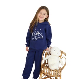 Miababy Winter Tracksuit for Kids - Three Thread Fabric Raised Set, Warm Cotton Top & Bottom, Printed Design, Sizes 2-8 Years, Stylish & Comfortable (UK, Age, 5 Years, Regular, Dark Blue)