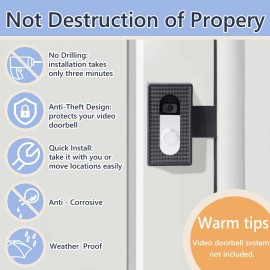 Does Not Apply Anti-Theft Video Doorbell Mount, No-Drill Holder for Ring Doorbell 1-4 & Pro