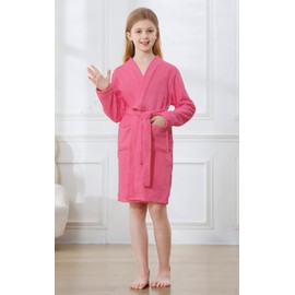 Umeyda Kids Terry Cloth Bathrobe Boys Girls Soft Kimono Towel Cotton Robe, Hot Pink, 6T