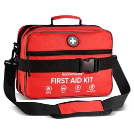 Professional 435 Pieces Large First Aid Kit - Includes Compressed Gauze - Compartments Emergency Medical Kit for Home, Camping, Backpacking, Travel, Boat, Car,Outdoors (Red)