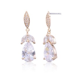 CZ Bridal Earrings for Wedding Women’s Elegant Teardrop Cubic Zirconia Cluster Floral Leaf Crystal Rhinestone Dangle Drop Earring for Bride Bridesmaids Mother of Bride Party Prom Earrings for Girls