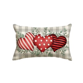 AVOIN colorlife Valentine's Day Polka Dot Stripes Love Hearts Throw Pillow Cover, 12 x 20 Inch Buffalo Plaid Eucalyptus Leaves Cushion Case Decoration for Sofa Couch