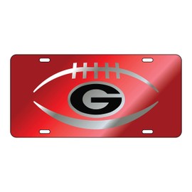 Sports Addiction Georgia Bulldogs Mirror Laser License Plate Tag Mirro Red Background, Silver, Black - Football and G Logo