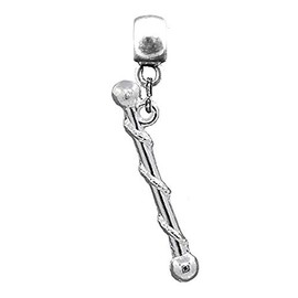 "Twirling baton charm" or"Marching Band Baton charm" is a Silver-Plated Hanging charm by Mossy Cabin for large hole snake chain charm bracelets, or add to a neck chain, key chain, pendant or necklace