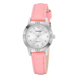 TASGO Women's Leather Quartz Watch Easy Read Watch with Diamond Luminous Waterproof Fashion Wristwatch for Women Ladies Girls (Silver Pink)