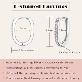 Loutade Hoop Earrings Silver Women's Earrings, 925 Sterling Silver Oval Hoop Earrings with Zirconia, Hypoallergenic Geometric Silver Huggie Earrings, Sleeping Cartilage Earrings, Silver 925 Hoop