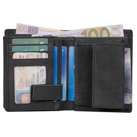 Benthill Men's Genuine Leather Wallet - Wallet with RFID Protection - Large Wallet for Men - Vintage Leather, Black (H)