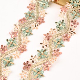 URROMA Colorful Embroidery Flower Lace Trim, 10 Yards Golden Thread Flower Lace Ribbon Roll Vintage Lace Ribbon for Sewing Crafting Wedding Cards Decors DIY Crafts