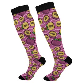 Wusikd Plum Fruit Cartoon Compression Socks for Women and Men Circulation Purple Long Socks for Athletic Running 1