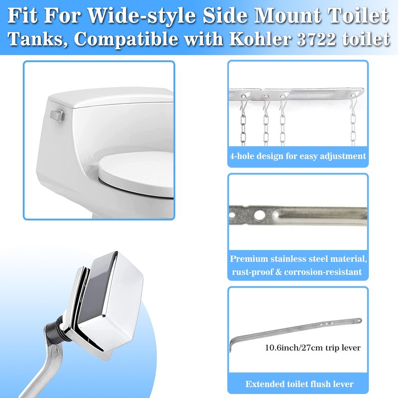 Side Mount Toilet Handle Replacement Compatible with Kohler K-1128497-CP, Left