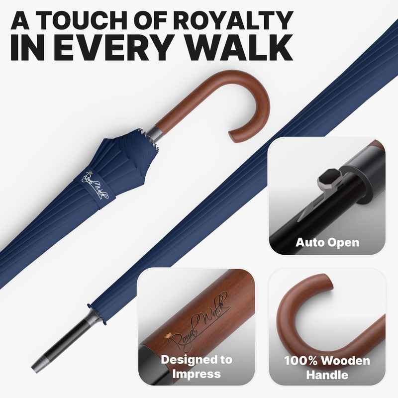 Royal Walk Large Umbrella for 2 Persons, Navy Blue, 54
