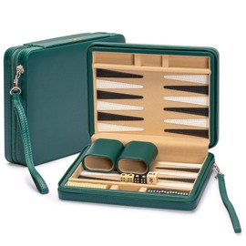 Yellow Mountain Imports Travel Magnetic Leatherette Backgammon Mini Game Set, "Izmir" - 9"