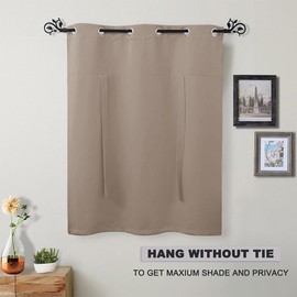 PONY DANCE Bathroom Curtains Window - Tie Up Shade Thermal Curtain for Small Window Valance Decorative Panel for Kitchen, W 42 inches x L 45 inches, Light Taupe, 1 Piece