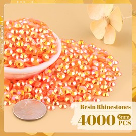 4000PCS 5mm Resin Jelly Rhinestones in Bulk (Orange AB), Bedazzling Flatback Crystals Rhinestones for Crafting DIY Nail Decoration, Gems Diomand Charms for Tumbler Shoes Clothing Fabric
