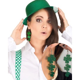 2 Pairs St Patricks Day Earrings for Women Green Shamrock Dangle Earrings Green Hat Clover Horseshoe Earrings Saint Patricks Day Irish Jewelry Accessories