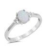 Oval Lab Created White Opal & Round Cubic Zirconia .925