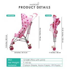 AmorosO Single Umbrella Stroller | Lightweight, Travel-Ready Stroller with EVA Wheels & Sun Protection | Baby Pink