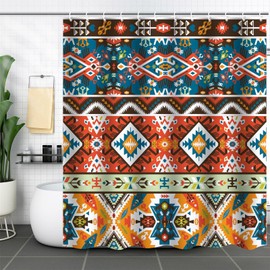 FAIRYGATE Bathroom Curtains Shower Boho Floral Shower Curtain Bohemian Colorful Mandala Flower Ethnic Tribal Vintage Geometric Patchwork Aesthetic Art Waterproof Washable Bath Curtain B8607