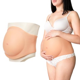Fake Pregnant Belly Strap Artificial Lightweight Silicone Pregnant Belly Cotton Filled Belly Realistic Pregnancy Belly Prop Baby Bump Lifelike Skin Soft for Masquerade (Nude,4-6 Month)