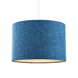Contemporary and Sleek Navy Midnight Blue Linen Fabric Drum Lamp Shade 60w Maximum | 30cm Diameter | for Table Lamp or Pendant by Happy Homewares