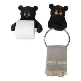 Ebros Gift Rustic Western Cozy Cabin Lodge Forest Black Bear Toilet Paper and Hand Towel Holder Set of 2 Whimsical Bears Figurines Bathroom Vanity Power Room Decor Accessories