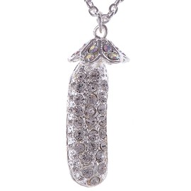 Alilang Clear Crystal Rhinestone Eggplant Faux Pearl Peas Pod Pendant Necklace