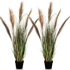 Jexine 2 Pcs Pampas Grass Potted Plants 4 ft Tall Artificial Grass Potted Artificial Greenery Floor Plants Tall in Pot for Housewarming Gift House Garden Bathroom Lobby Outdoor Decoration (Fall)